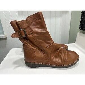 Miz Mooz Leather Buckled Mid Boots Parade Brandy 8.5 41
